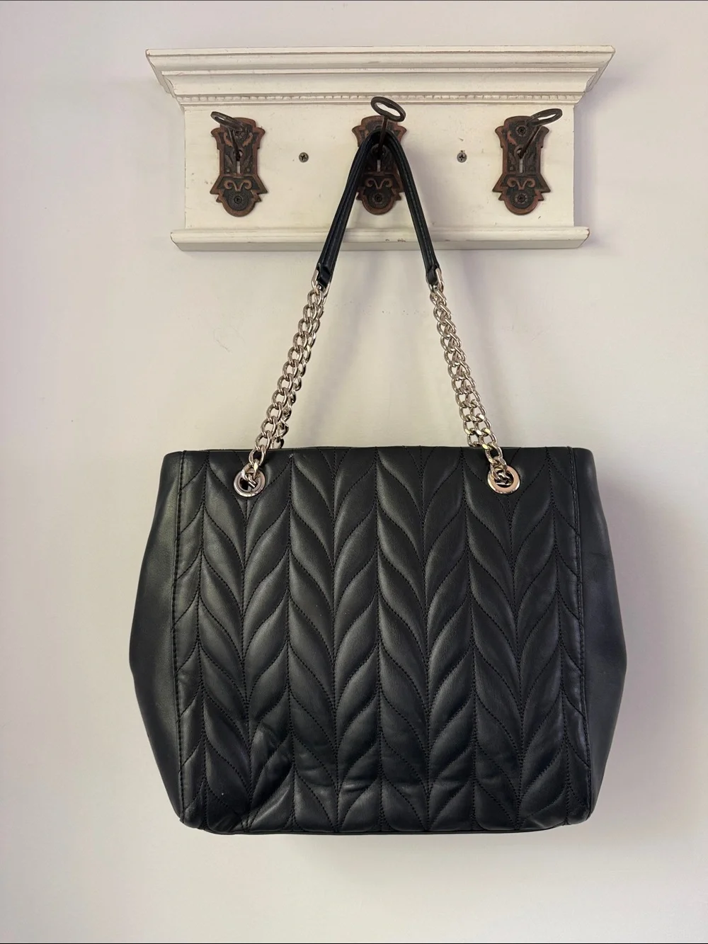 Kate Spade Black Cow Leather Quilted Tote Large Work Bag Laptop - Picture 3 of 13